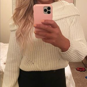 Off shoulder cream colored knit sweater